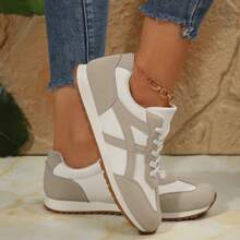 Women's Fashion Sneakers Retro Classic Trainers Casual Lace-Up Stylish Tennis Running Walking Shoes - 灰色 - 查看 4
