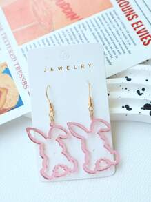 1 Pair Acrylic Rabbit Ear Earrings, Hollow Mirrored Pink With Cute Rabbit Tail, Suitable For Women, Easter Holiday Gift Jewelry