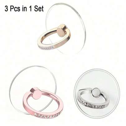 3pcs/Set Crystal Rhinestone Finger Ring Phone Holder, 360 Degree Rotation Stainless Steel Finger Ring Stand Grip, Compatible With Various Phones & Phone Cases Compatible With IPhone, Android Phone, Gift For Birthday, Family, Friends Finger Ring Holder, Phone Grip, Phone Accessories