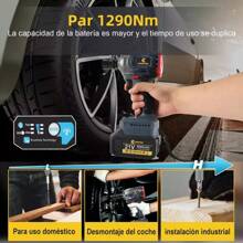 Llave de impacto eléctrica, 1290nm, llave de impacto sin escobillas de alto torque con 2 baterías, 6500 rpm, batería de carga rápida de 6.0 Ah, diseño inalámbrico, luz LED, motor sin escobillas silencioso, eje resistente al desgaste de alta dureza, se puede utilizar como taladro eléctrico, adecuado para mejoras en el hogar, proyectos de construcción, mantenimiento de equipos industriales o reparación de piezas de motocicletas, construcción a gran escala, mantenimiento de equipos pesados ​​o ensamblaje de productos, atornillador de impacto inalámbrico