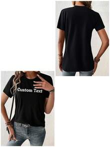 可定制女士短袖 T 恤、个性化图形设计、上传您自己的文字/口号/消息/生日祝福/趣味图形、春夏女士 T 恤、情人节礼物、母亲节礼物、周年纪念礼物、音乐节、婚礼/派对服装、公司制服、节日礼物、团队服装、夏季上衣、慈善/志愿者团体定制制服 - 黑色 - 查看 3
