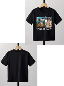Customized Photo Print T-Shirt For Boys, Upload Your Family/Pet/Selfie/Friend Photos, Personalized Customized T-Shirts For Team/Outdoor/Class, Round Neck Short Sleeve Kids Tee In Black, Customized For Teenagers, Holidays, Birthdays, Anniversaries, Culture Shirts, Party Gifts, Summer Wear, Summer T-Shirts For Youth And Children