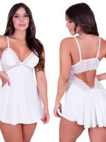Sexy Lace Nightdress Backless Pajamas Comfortable Sensual Elegant Night - 白色 - 查看 3