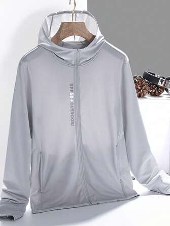 夏季弹力透气拇指孔设计印花防晒连帽衫