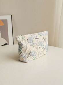 Blue Floral Women's Large Capacity Cosmetic Bag, Travel Portable Toiletry Bag, School Supplies, Travel Essentials, Vacation Essentials, Autumn Beauty Bag, Cosmetic Storage Bag, Cosmetic Bag, Bag, Dressing Table, Cosmetic Bag, Travel Essentials, Travel Essentials, Dressing Accessories, Small Cosmetic Bag, Large Capacity Large Cosmetic Bag, Christmas Gift, Valentine's Day Gift For Female Friends - Blue - View 2