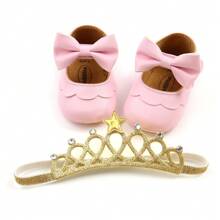 Infant Infant Girls Wedding Dress Shoes Bow Ballet Princess Mary Jane Flats Toddler First Walkers Sneaker Newborn Crib Baptism Shoes - Pink - View 4