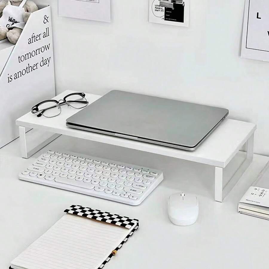 1pc Monitor Riser Stand, Desktop Computer PC Display Holder Shelf, Office Desk Storage Organizer - Multicolor - View 1