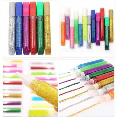 1/3/5pcs Glitter Gel Pens, Colored Glitter Pens, 7-Color Gel Pens In Gold And Silver, Suitable For DIY Crafting And Painting