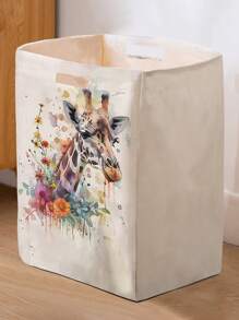 1 Rectangular Storage Basket With Giraffe Print Pattern, Foldable Box With Handle, Dirty Clothes Basket, Suitable For Living Room And Kitchen Clutter, Ideal For Organizing Socks And Accessories Home Bedroom Clothes Storage Organizer Closet Organization And Storage - Multicolor - View 14