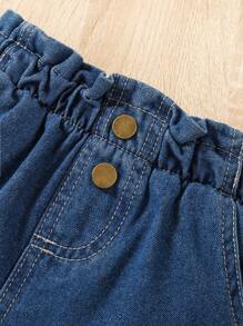 2Pcs Young Girls Cute Floral Ruffle Trim Denim Shorts, Summer Clothes - Multicolor - View 4