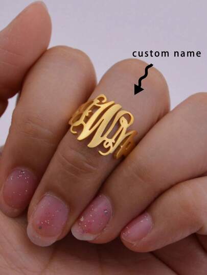 แหวนตัวอักษรย่อส่วนบุคคลสำหรับผู้หญิงผู้ชายชื่อส่วนบุคคลเปิดแหวนสแตนเลสเครื่องประดับชื่อย่อที่กำหนดเองอุปกรณ์เสริมสำหรับนิ้วปาร์ตี้ประจำวันของขวัญคริสต์มาส