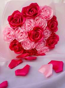 100 Pcs Ribbon Rose Petals Handmade Artificial Flowers Bouquets Forver Eternal Flower Silk For DIY Bouquet For Home Wedding Decorations Party, Valentine Day, Gift