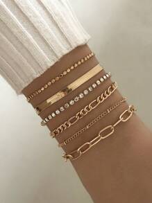 Set da 6 braccialetti alla moda minimalisti punk, adatti per uso quotidiano delle donne (lunghezza regolabile, non in base al numero di perle)