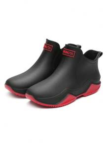 1 Pair Men's Short Rain Boots, PVC Waterproof Boots, One-Piece Molded Plastic Outdoor Sports Water Shoes - Red - View 9