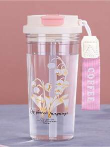 1 pieza Botella de agua portátil de alta calidad con asa, de gran capacidad para el coche, la oficina y el verano, con diseño de flor de lirio del valle de plástico - Multicolor - Ver 3