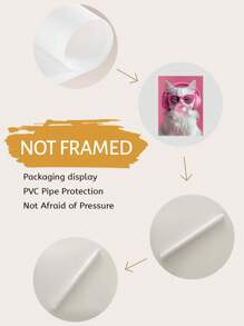 1pc Canvas Art Painting, Modern Decorative Poster Depicting A Cat Wearing Headphones And Chewing Bubble Gum, Frameless Wall Decor Suitable For Home, Office And Bathroom, High-Quality Canvas - Pink - View 8