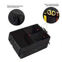 1pc Car Trunk Organizer For SUV Backseat Waterproof Car Storage Organizer Foldable Rear Seat Storage Box With Adjustable Strap Black