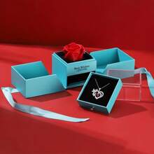 Blue Soap Rose Exquisite Gift Box, Paired With A Heart-Shaped Four Butterfly Pendant Necklace, Suitable As A Love Gift For Mothers, Lovers, Girlfriends, Suitable For Valentine's Day, Christmas, Mother's Day Gifts, Give Her A Surprise