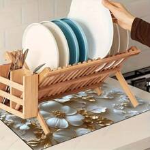 1 pieza Alfombrilla de drenaje/absorción/secado con estampado floral de primavera/verano para cafeteras, utensilios de cocina, lavadoras, fregaderos, accesorios de cocina, decoración del hogar, suministros para fiestas, decoraciones navideñas