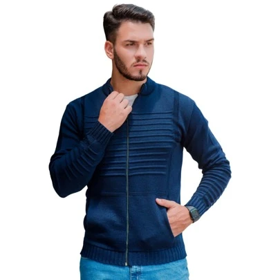 Suéter Masculino Blusa De Frio Casaco Tricot Com Bolso e Zíper