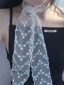 1件优雅蕾丝刺绣围巾头带蝴蝶结发箍，飘逸甜美造型头巾发带吸汗带，秋冬季女士度假装扮发饰，柔软头巾 - 彩色 - 查看 7