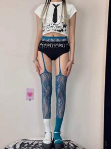 1 Paar Damen sexy dunkel Gothic Spinnennetz Jacquard Netzstrumpfhose, geeignet für Halloween