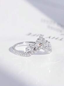 礼盒水晶皇冠方晶锆石镀银戒指，女士时尚珠宝，适合婚礼、订婚、情人节礼物圣诞礼物情人节、妈妈、母亲、母亲节、礼物 - 銀色 - 查看 7