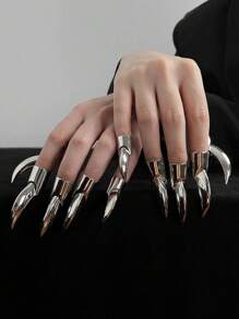 1pc Creative Textured Cubic Zirconia Metal Mechanical Wolf Claw Nail Tip Finger Rings, Jewelry Accessories - Multicolor - View 9