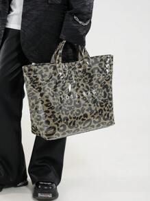 Fashionable Tote Bag - Large Capacity, Made Of Lightweight PVC And Kraft Paper, With Hook And Loop Closure, Stylish Choice For Women - Brown - View 6