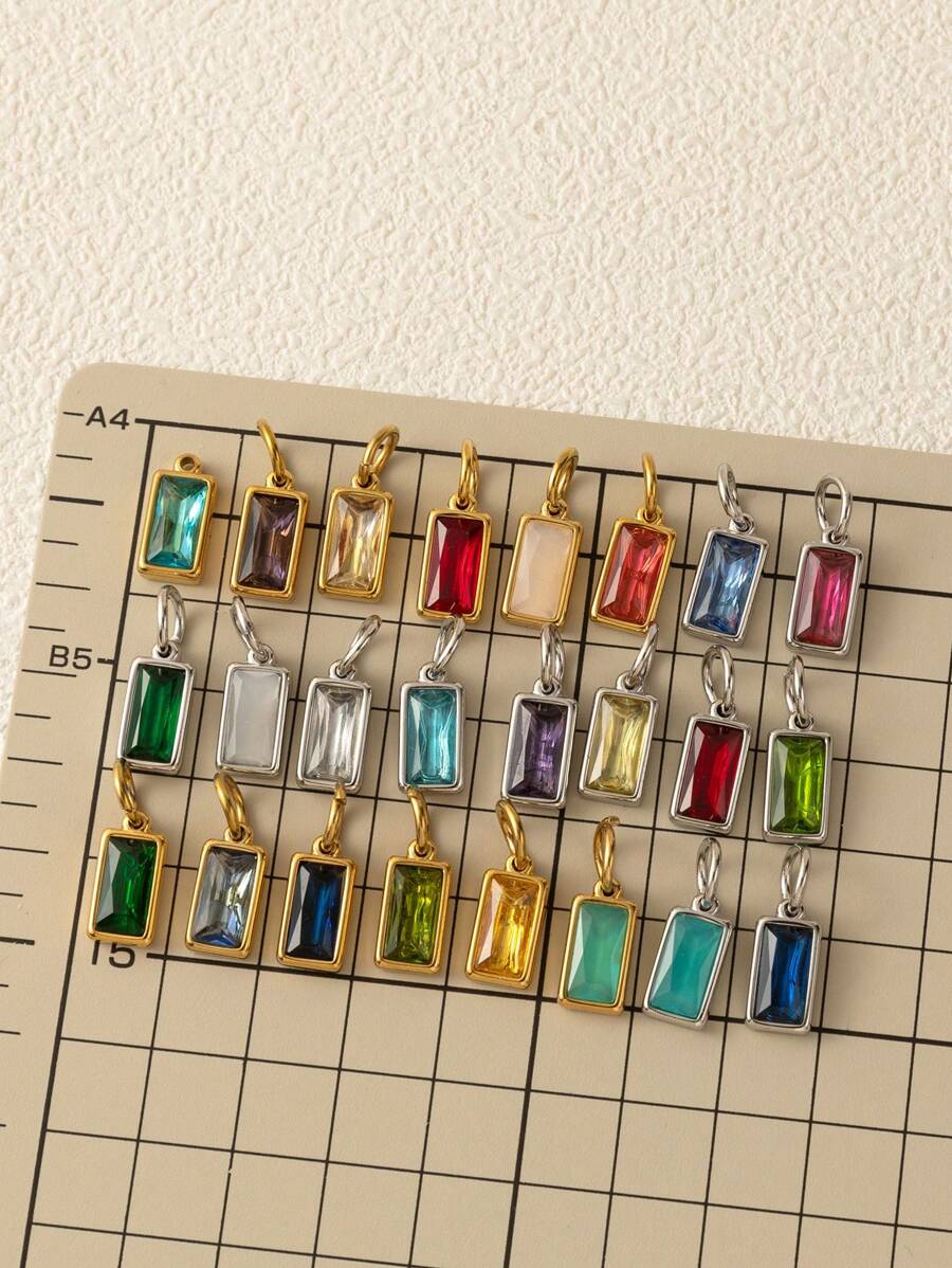 1 件不锈钢镀 18K 金锆石吊坠，适合 DIY 项链、手链和女士珠宝礼物 - 彩色 - 查看 1