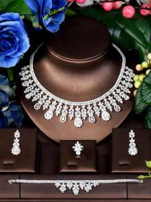 1 set de bijoux décoratifs de feuilles en zircone cubique doux, convient pour le port de mariage des femmes
