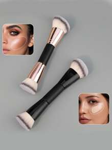 Dual-Ended Foundation Contour Brush, Flat Top And Angled Synthetic Bristles For Bronzer Liquid Cream Powder - Multicolor - View 4