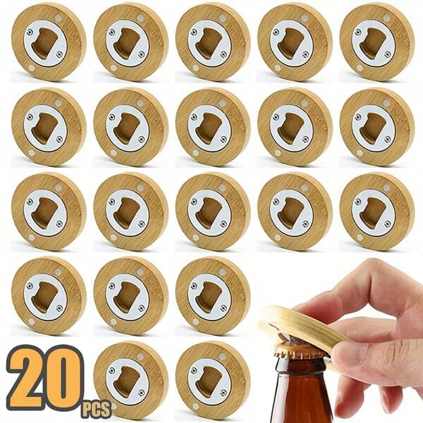 20 pezzi Apribottiglie magnetici portatili creativi in legno tondo per birra e bevande, adatti per bar, ristoranti, uso domestico in cucina