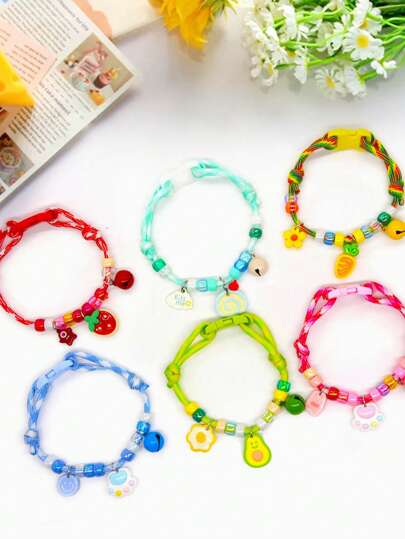 Ręcznie tkana obroża dla zwierząt, kolorowa pleciona lina, obroża dla zwierząt przynosząca szczęście z wykwintną zawieszką i dzwonkiem, odpowiednia na spotkania i akcesoria dla zwierząt na zewnątrz