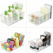 Caixa de Armazenamento de Plástico Transparente, Organizador de Armazenamento de Saquinhos de Chá com 4 Compartimentos, Organizador de Armazenamento de Alimentos Divididos para Despensa, Cozinha, Geladeira, Armário, Pacotes de Temperos, Bolsas de Lanches Caixa de Armazenamento de Mesa