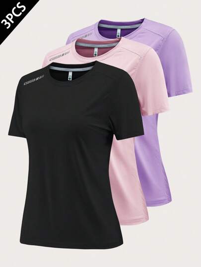 3 Packs: Women's Dry Fit Short Sleeve T-Shirts, Athletic Workout Tee Tops For Gym, Yoga, Running
