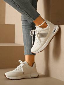 Women's Casual Sports Shoes, Lace-Up Low-Top Lightweight Versatile Outdoor Athletic Running Thick Sole Sneakers