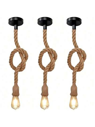 Kit 3 Pendente Corda 1M Retro Vintage Rústico Sisal E27 Para Decoração 1 Metro