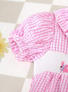 Cute Short Sleeve Elasticated Waist Embroidered Pattern Pink Bodysuit - Pink - View 4