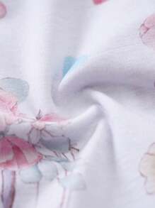 夏季甜美卡通松鼠和热气球全身印花婴儿女孩连体衣，带飘袖 - 白色 - 查看 8