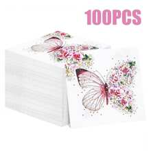 100/60/20pcs 13 * 13 Inch Disposable Pink Butterfly Floral Pattern Napkins, Used For Birthday Parties, Family Gatherings, Wedding Banquets, Hotel And Restaurant Decoration Paper - Pink - View 13
