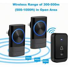 Waterproof Wireless Doorbell, 1 Transmitter And 2 Receivers, 200 Meter Range With 45 Melodies, 4 Volume Levels, LED Indicator, For Home Offices Hotels - View 4