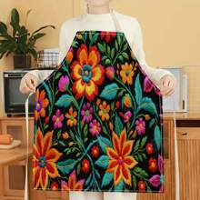 1 pieza Delantal de lino con estampado 3D de flores para cocinar en el hogar, uso de cocina y entusiastas de la cocina