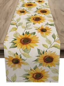 1pc Vintage Sunflower Printed Table Runner, Polyester Floral Home Kitchen Dining Room Decor, Rustic Indoor Outdoor Party Supplies