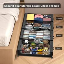 Under Bed Storage With Wheels 1pc And 2pcs, Under Bed Storage Containers, Large Under Bed Rolling Storage With Lid, Bedroom Storage Organizer For Clothes, Shoes, Toys, Books, Blankets BLACK And Gery., Under-Bed Storage - 1件黑色 - 查看 3