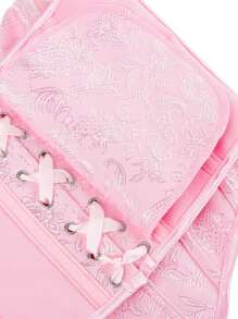 1件粉色无肩带胸衣，女士系带钢圈心形领露脐上衣