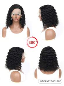 Tóc giả phía trước sóng sâu Side Part Tóc giả BOB tóc thật Tóc giả ren phía trước cho phụ nữ Tóc giả tóc thật Pre-plucked Sóng sâu Tóc giả BOB ngắn xoăn 180% Mật độ 11*4*0.5 - Tự nhiên & Đen - Xem 3
