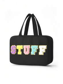 大容量挂式洗漱包，防水可折叠手提包，旅行化妆包，剃须刀收纳包，女士化妆包，学生用品，宿舍必备，旅行必备，旅行配件，毕业季礼物 - 黑色 - 查看 5