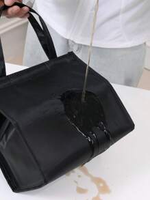 1pc Thickened And Elongated Insulated Lunch Bag, Bento Bag, Rice Box Bag, Work Capacity Insulated Food Bag, Lunch Carrying Bag With Hot And Cold Functions, Hand-Held Insulated Bag, Large Capacity Lunch Bag, Office Worker, Student Carrying Rice Bag, Outdoor Outing Travel Insulated Refrigerated Bag, Food And Beverage Insulated Bag, Aluminum Foil Fresh-Keeping Insulation Waterproof Takeaway Ice Pack - Black - View 5