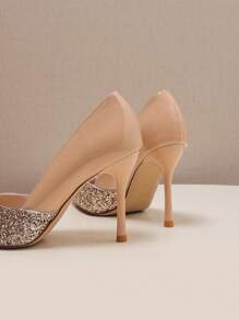 Sapatos de Salto Alto Stiletto de Bico Elegantes para Mulheres, Design em Bloco de Cores de Cristal, Adequados para Festas, Casamentos e Trabalho Diário - Moda Versátil, Decote Baixo, Fácil de Usar Scarpins Boneca Maria